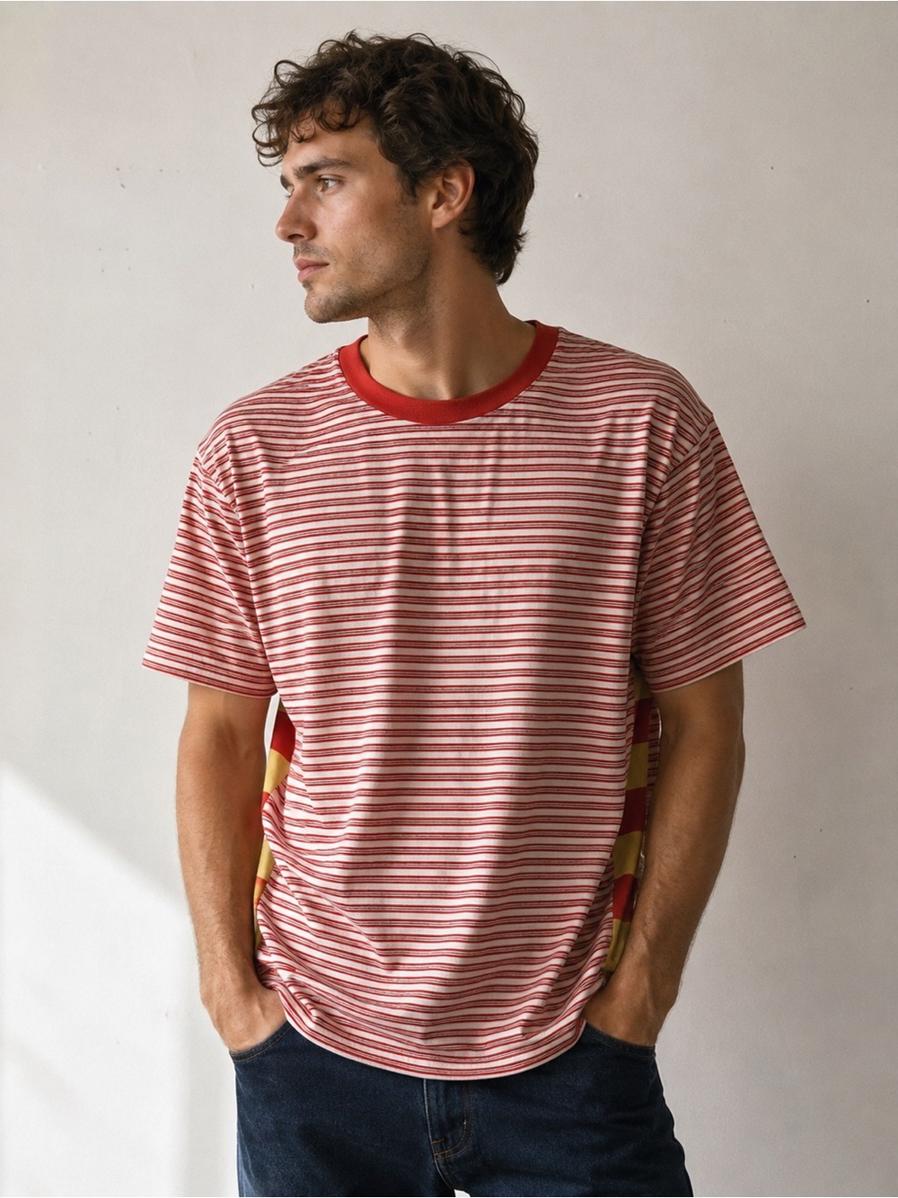 Uniqlo X Marni T-Shirt Mens small Red Stripe Colorblock Crewneck Tee